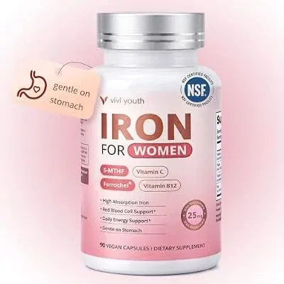Gentle Iron Supplement for Women with Vitamin C, 5-MTHF Folate, Methyl B12