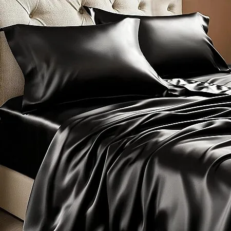 Prime: 4-Piece BEDELITE Satin Bed Sheet Set w/ Deep Pocket Fitted Sheet (Black)