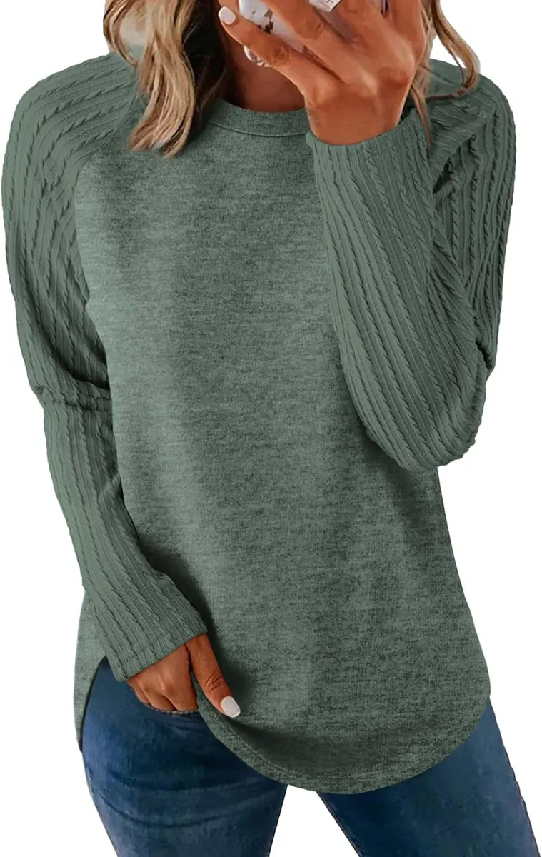 SAMPEEL Textured Sleeve Sweater