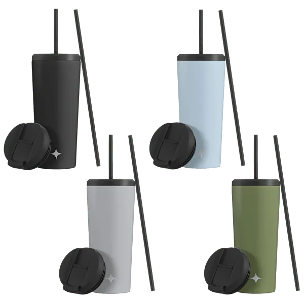 JoyJolt 20 oz. Vacuum Insulated Tumblers w/ Straw & Flip Lids 4-Pack