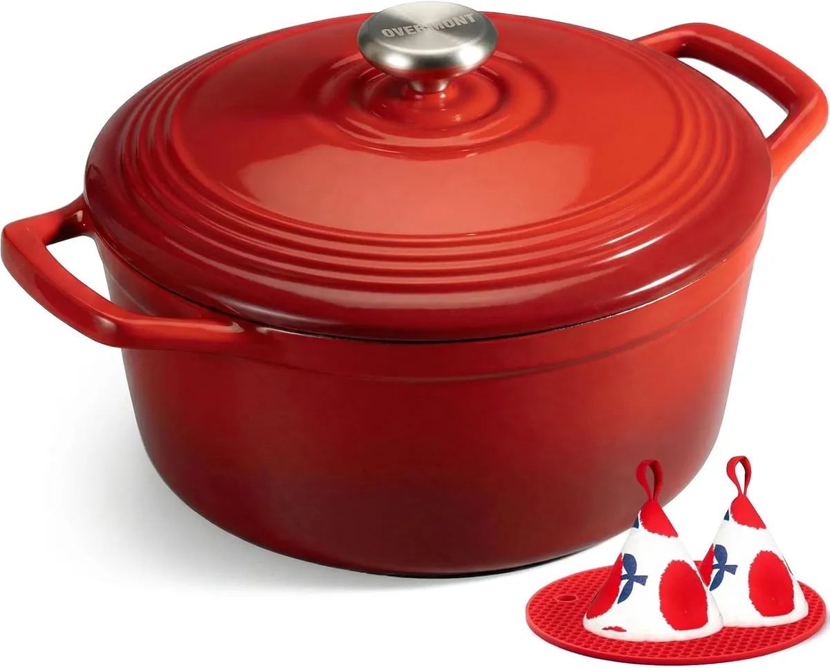 Overmont 5.5-Quart Dutch Oven w/ Potholders & Cookbook