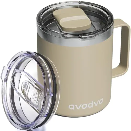 12-oz Avodvo Stainless Steel Insulated Coffee Mug with 2 Lids & Handle (Brown)