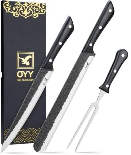 3-Piece Brisket Butcher Knife Set with Carving Knife Slicer and Fork