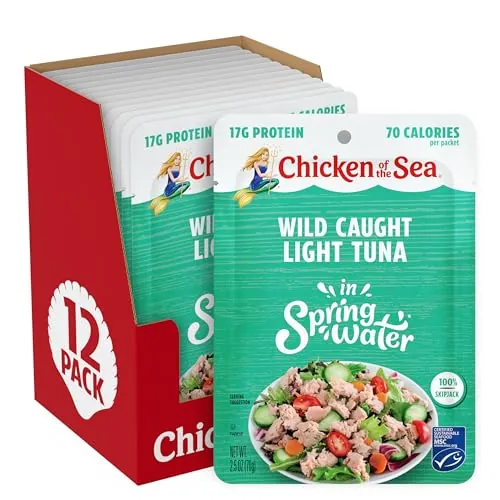 Chicken of the Sea Wild Caught Light Tuna in Spring Water, 2.5 Ounce Packets, 12-Count