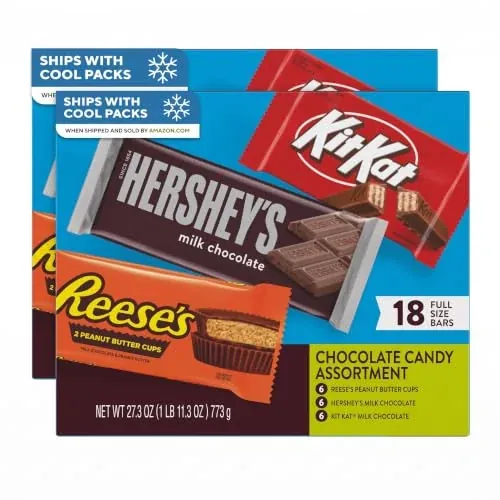 Hershey's, Kit Kat And Reese's Assorted Milk Chocolate Full Size Bars -18 Count (Pack Of 2)