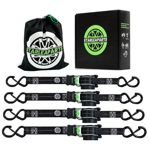 4-Pack StarLeaparts 1" x 12' Self-Retracting Ratchet Straps w/ S-Hooks & Carrying Bag (Black)