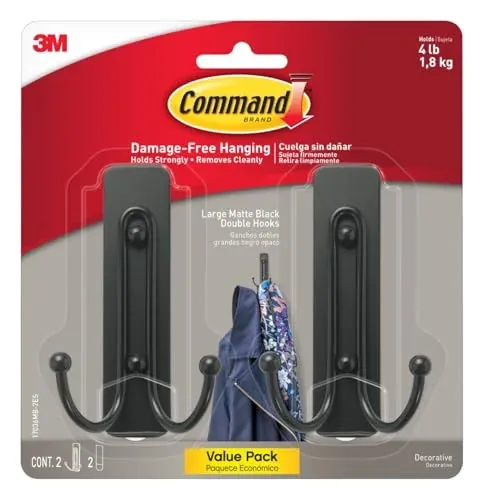 Command Large BLACK Double Hooks 2-Pack