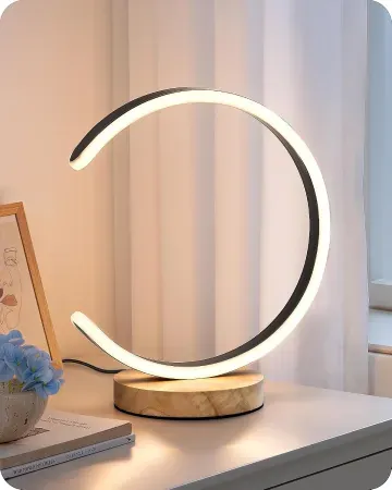 EDISHINE C-Shaped LED Table Lamp w/ Wood Base