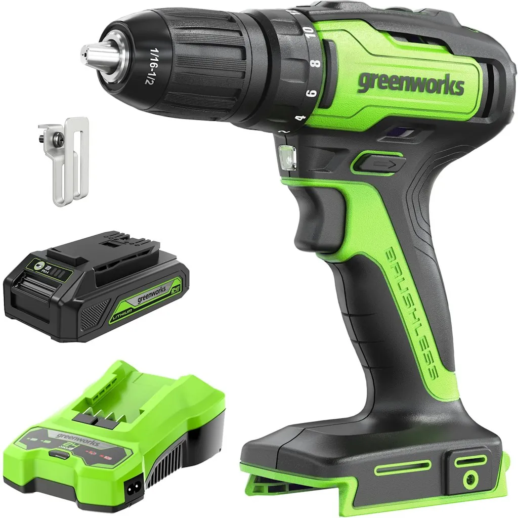 Greenworks 24V Brushless Drill / Driver w/ 2Ah USB Battery & Charger