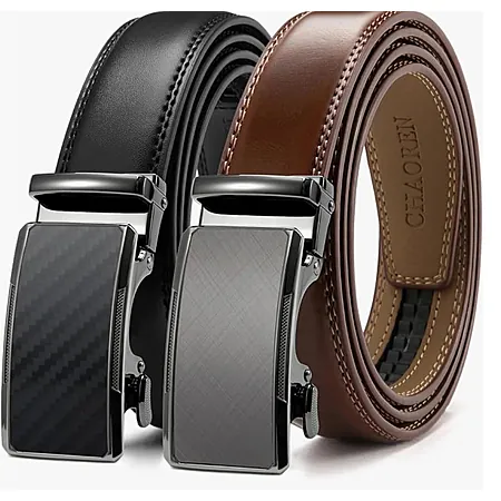 2-Pk CHAOREN Adjustable Fit Men's Leather Ratchet Dress Belt ( 32" to 38")