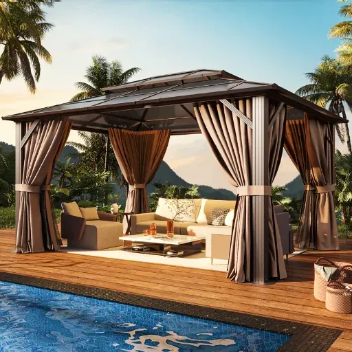 JolyDale 12 Ft. W x 10 Ft. D Outdoor Patio Gazebo with Hardtop Double Roof