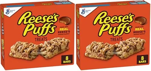 Reese's Puffs Breakfast Cereal Treat Bars, Peanut Butter & Cocoa, 8 ct (Pack of 2)