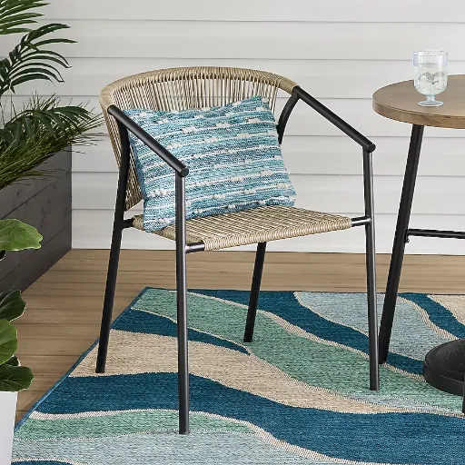 Style Selections Pelham Bay Wicker Stackable Matte Black Steel Frame Stationary Dining Chair with Cream Woven Seat