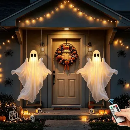 2-Pack BAICIWE 4-8' Adjustable Hanging Halloween Spooky Swinging Ghost Decoration