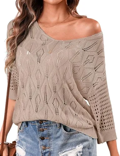 Totatuit 3/4 Sleeves Crochet Cover Ups