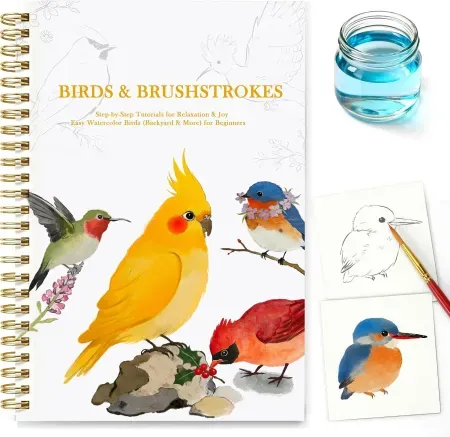 16-Sheet 140lb Paper Creazic Pre-Sketched Bird Watercolor Workbook