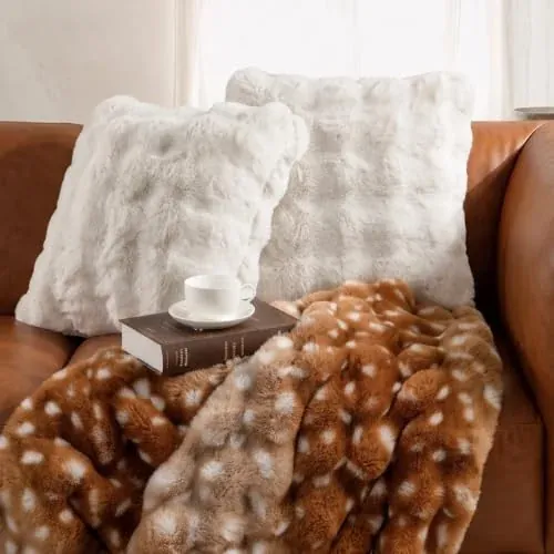 Faux Fur Throw Pillow Covers 2-Pack