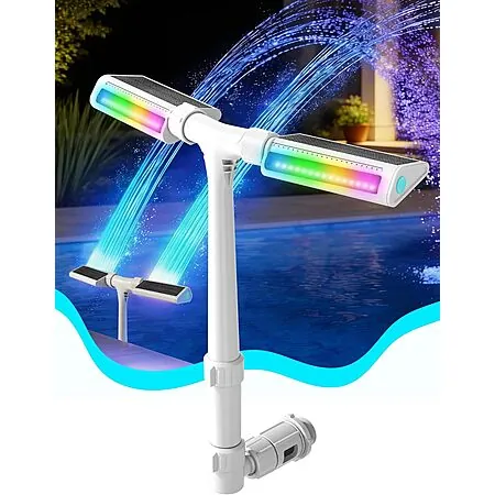 Kompoll Solar Pool Fountain w/ 10-Color 4-Mode LED Lights, Remote (White)