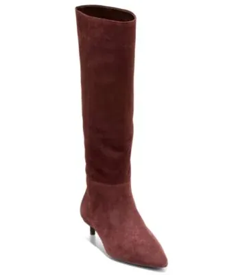 Cole Haan Women's Go-To-Janece Pointed Toe Kitten Heel Dress Boots Madeira Brown Suede