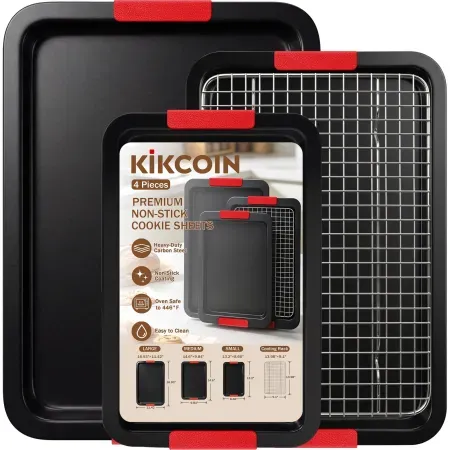 4-Piece Kikcoin Non-stick Carbon Steel Baking Pan Set w/ Cooling Rack