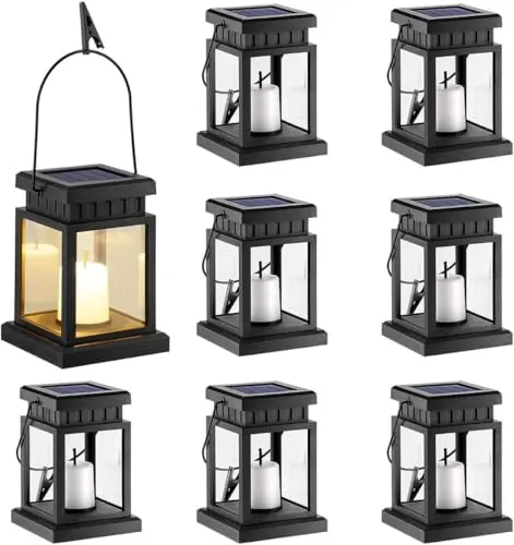 GIGALUMI Solar Hanging Candle Effect Lanterns 8-Pack