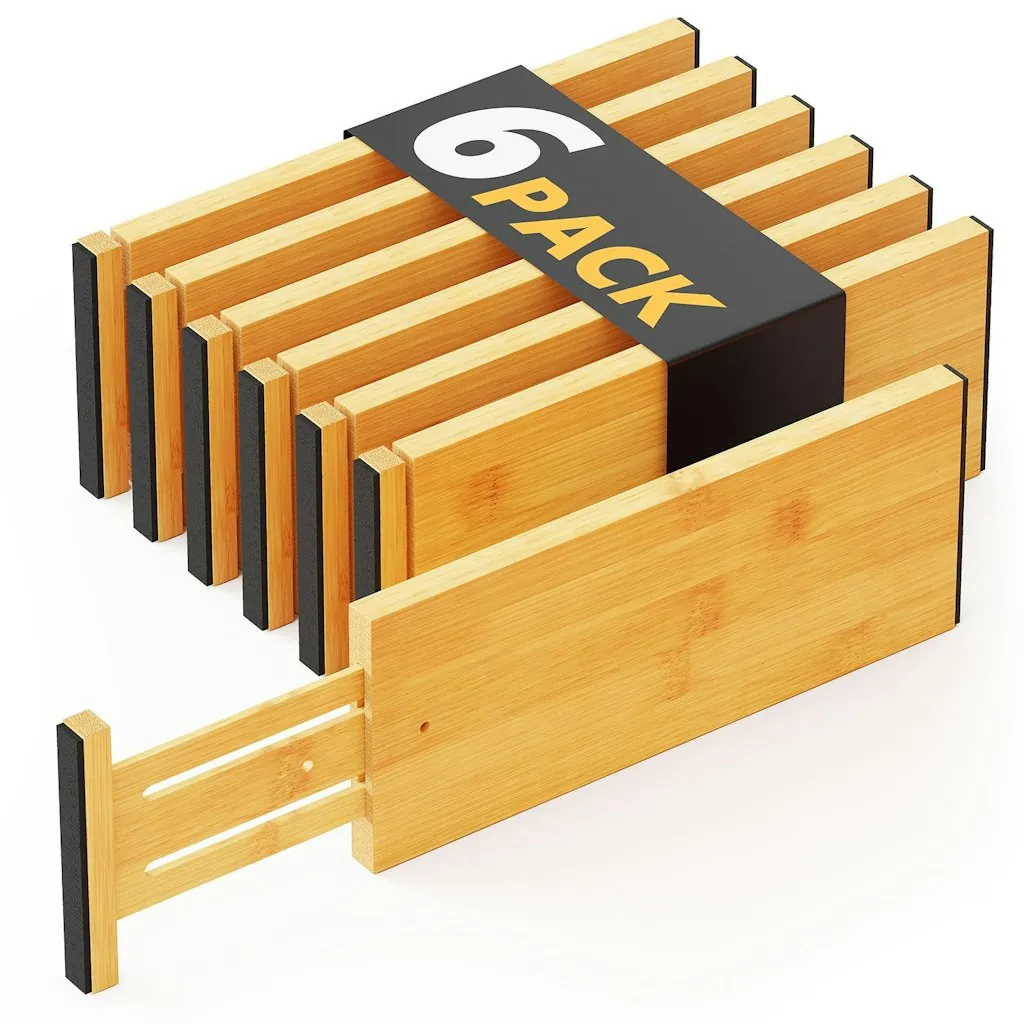 SpaceAid Bamboo 4.65" Adjustable Drawer Dividers 6-Pack