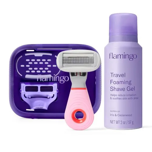 Flamingo Travel Razor Kit for Women - Body & Pubic Razor with Shave Gel