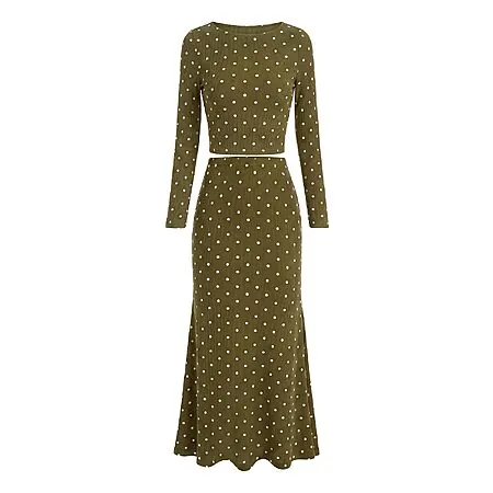 2-Pc BTFBM Women’s Polka Dot Long Sleeve Crop Top & Maxi Skirt Set (S-XXL, various)