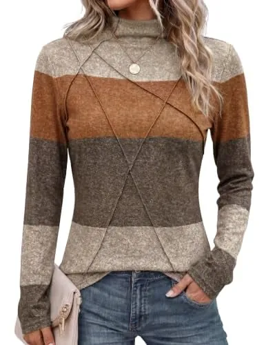 WIHOLL Long Sleeve Slim Fit Mock Neck Shirts
