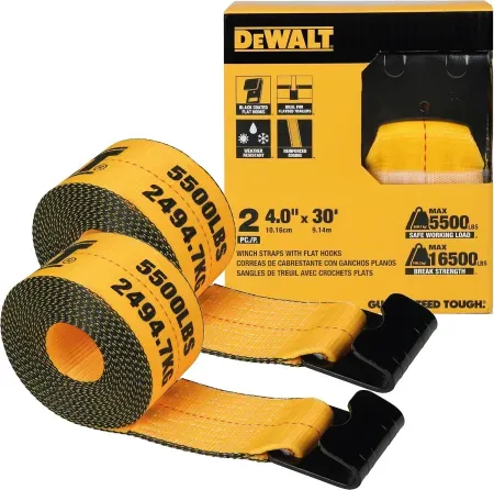 2-Pack DEWALT 4" x 30' Winch Straps w/ Flat Hooks