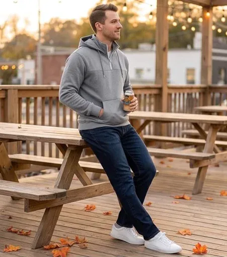 Men Quarter Zip Hoodie Fleece