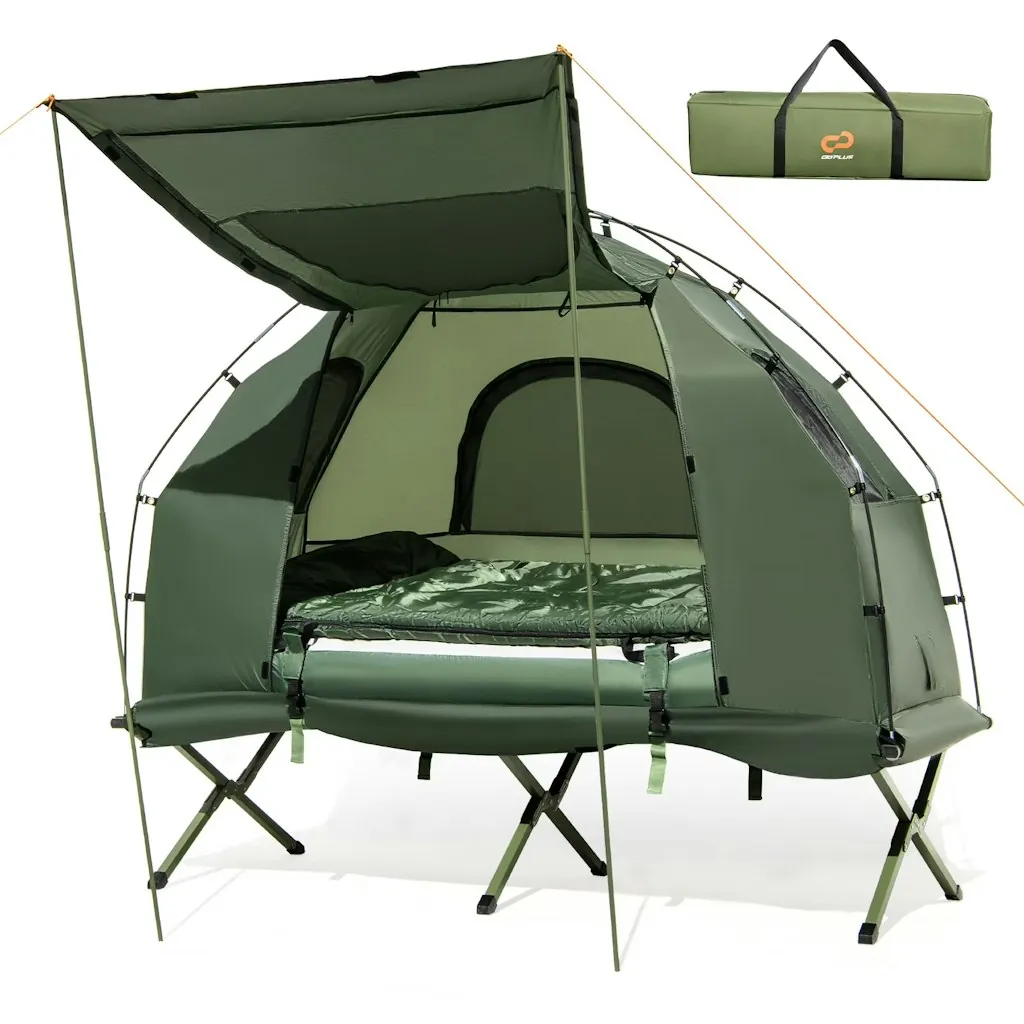 Goplus 1-Person Waterproof Camping Tent Cot w/ Air Mattress, Pillow & Sleeping Bag
