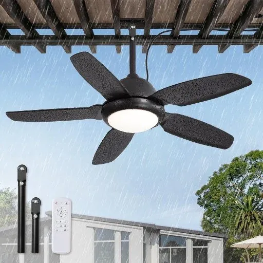 42" Fanbulous IP65 Outdoor Ceiling Fan w/ Dimmable LED Light & Remote (Black)