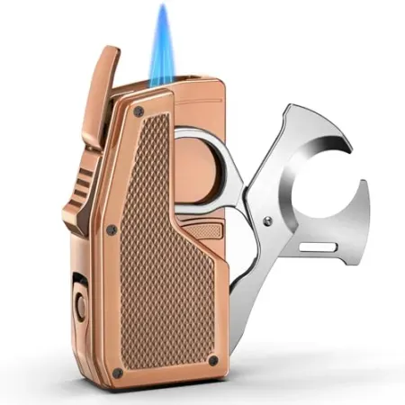 FANKAI 3-in-1 Refillable Cigar Torch Lighter with Cutter & Punch