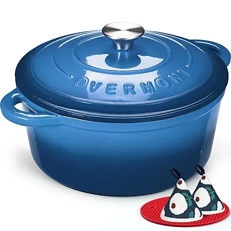 7-Qt Overmont Enameled Cast Iron Dutch Oven w/ Lid + Potholder (Sapphire Blue)