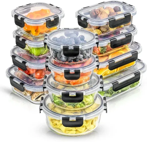 JoyJolt 24-Piece Glass Storage Container Kitchen Food Storage Set with Lids