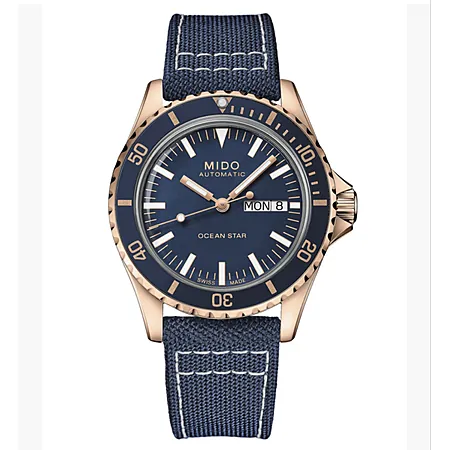 41mm Mido Men's Swiss Automatic Ocean Star Tribute Blue Dial Fabric Strap Watch