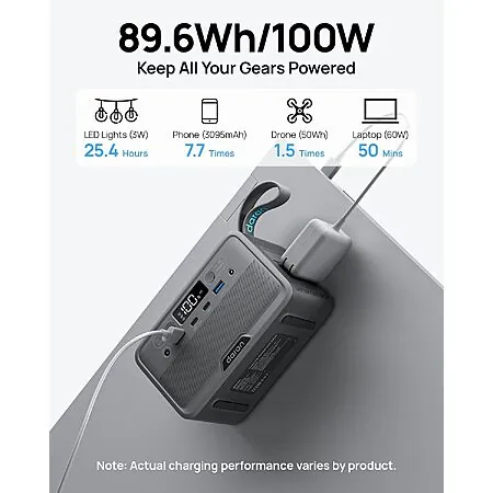 DaranEner 100W 89.6Wh LiFePO4 Solar Portable Power Station w/ 7-Port Output