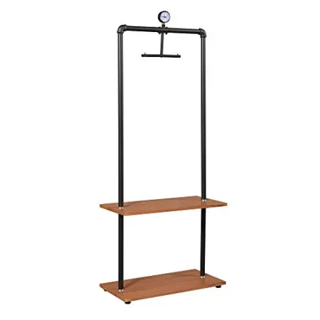 Furinno Wyatt Industrial Style Garment Rack with Wood Shelves