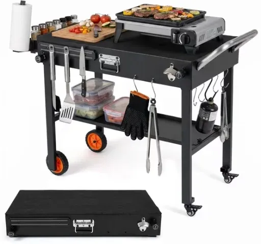 Costway 32"W x 18"D Folding Grill Cart for 17" & 22" Griddles