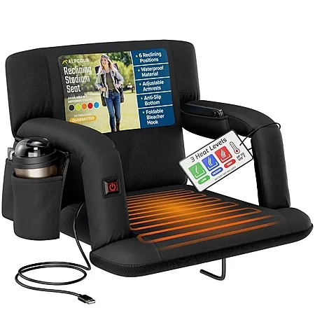 Alpcour Heated Reclining Stadium Seat: 25" Wide $54, 21" Wide