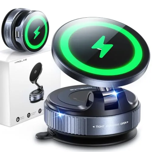 MRGLAS 15W MagSafe 360° Car Mount Phone Charger w/ 3.3' USB-C Cable