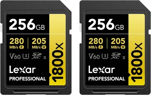 Lexar GOLD Series Professional 1800x UHS-II SDXC Memory 256GB 2-Pack Card