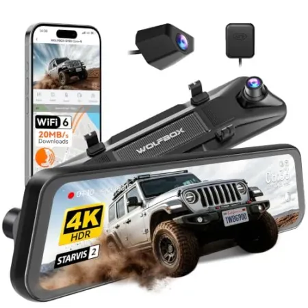 WOLFBOX G900 Core-N 12" 4K Mirror Front and Rear Dash Cam