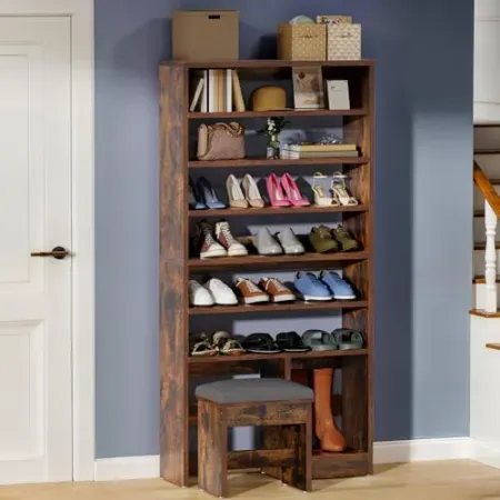 YITAHOME 8-Tier 70.9" Shoe Cabinet with Hidden Bench