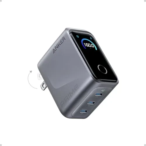 Anker Prime 3-Port 160W GaN USB-C Compact Charger w/ Smart Touch Display