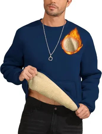 ZITY Men's Sherpa Lined Heavyweight Crewneck Pullover Sweatshirt