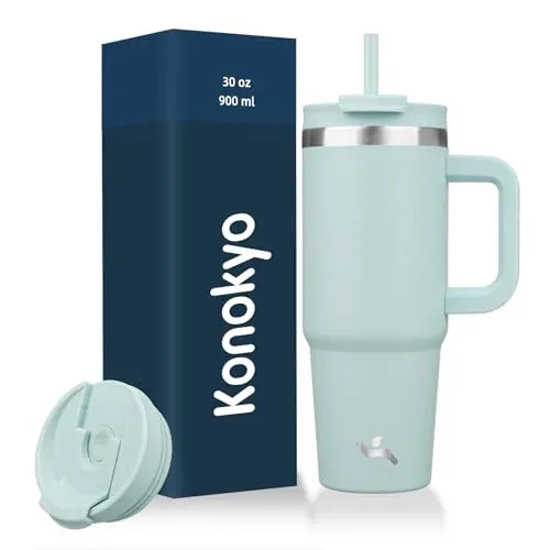 Konokyo 30 oz Insulated Tumbler Water Bottle with Handle, Straw Lid