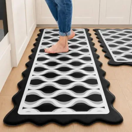 2-Piece Arenarug Scalloped Wavy Lattice Kitchen Mat Set