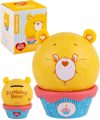 Care Bears by PieceRelax 3D Puzzle Coin Bank - Birthday Bear - 84 Curved Plastic Puzzle Pieces